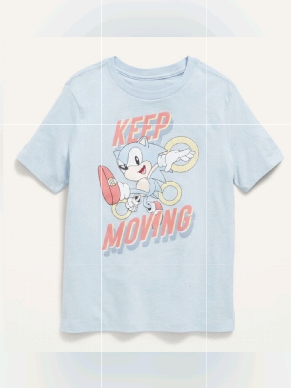 Old Navy Light Blue Sonic 'Keep Moving' Graphic Tee with Pink and Yellow Accents